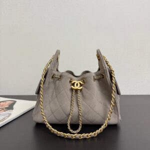 Chanel Small Hobo Handbag Suede Leather