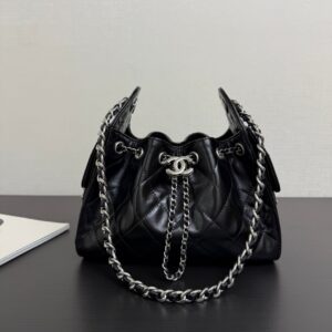 Chanel Black Lambskin Hobo Handbag