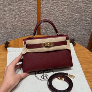 Hermes Kelly Mini Handbag 55/Rouge H Epsom Leather