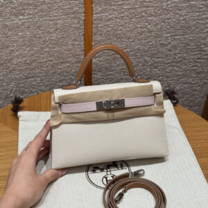 Hermes Mini Kelly Handbag 10/Craie /09/Mauve Pale/37/Gold Epsom Leather
