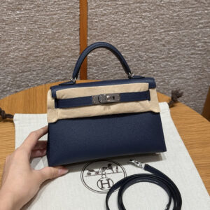 Hermes Kelly Mini Handbag 73/Blue saphir Epsom Leather