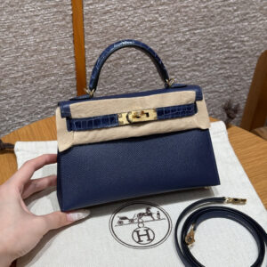 Hermes Mini Kelly Handbag 73/Blue Saphir Epsom Leather