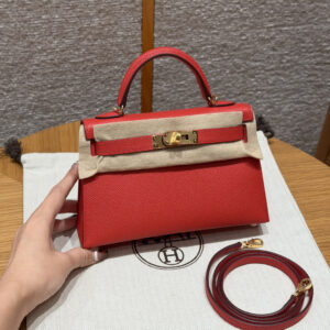 Hermes Mini Kelly Handbag S3/Rouge Coeur Epsom Leather