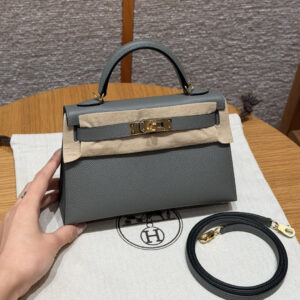 Hermes Mini Kelly Handbag 0L/Gris Mayer Epsom Leather