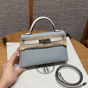 Hermes Mini Kelly Handbag 8u/Blue Glacier/10/Craie Epsom Leather