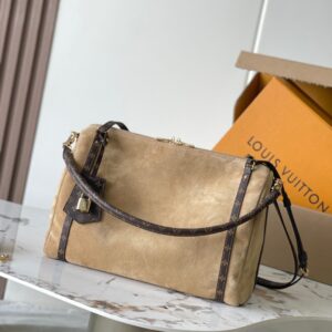 LV Express PM Handbag Brown Suede Calfskin