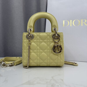 Lady Dior Handbag 17CM Yellow Lambskin