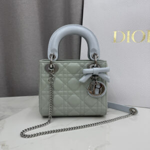 Lady Dior Handbag 17CM Ice Blue /Lily Green Lambskin