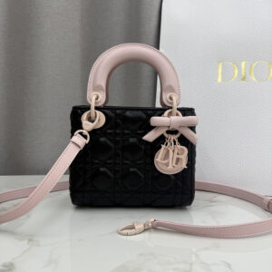 Lady Dior Handbag 17CM Black/Pink Lambskin