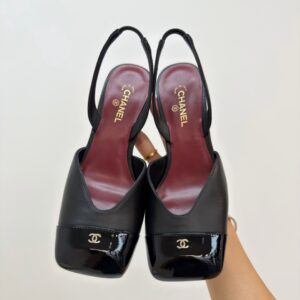 chanel sandals square toe lambskin