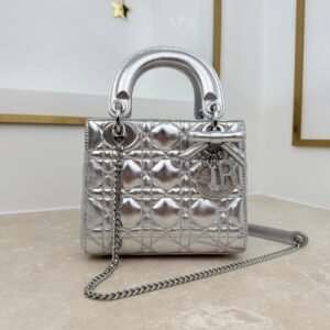 dior qixi mini lady dior bag with chain light grey (copy)