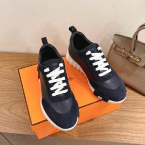 hermes bouncing sneaker black suede and calf leather
