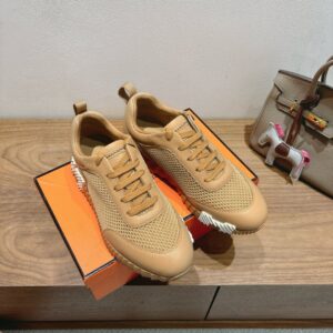 hermes bouncing sneaker nude orange suede and calf leather
